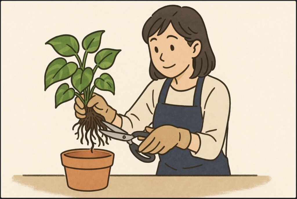 ポトスの植え替えで根を切る具体的な手順とコツ