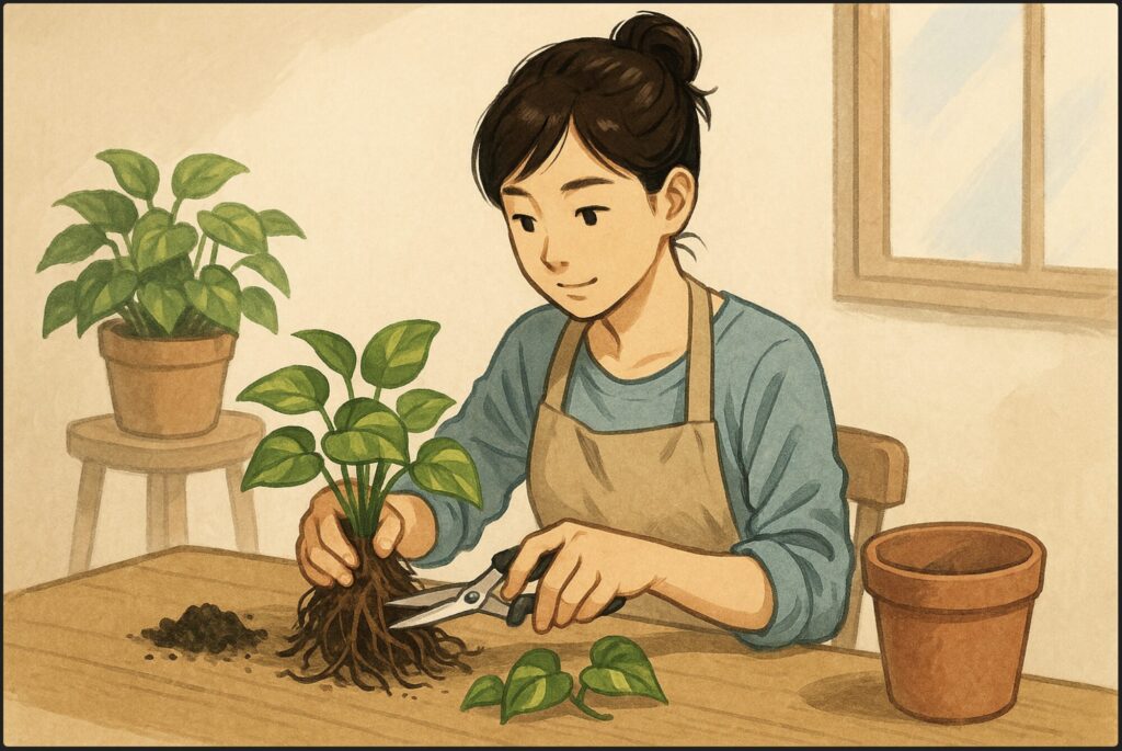 ポトスの植え替えで根を切る方法は？失敗しない時期とコツの解説