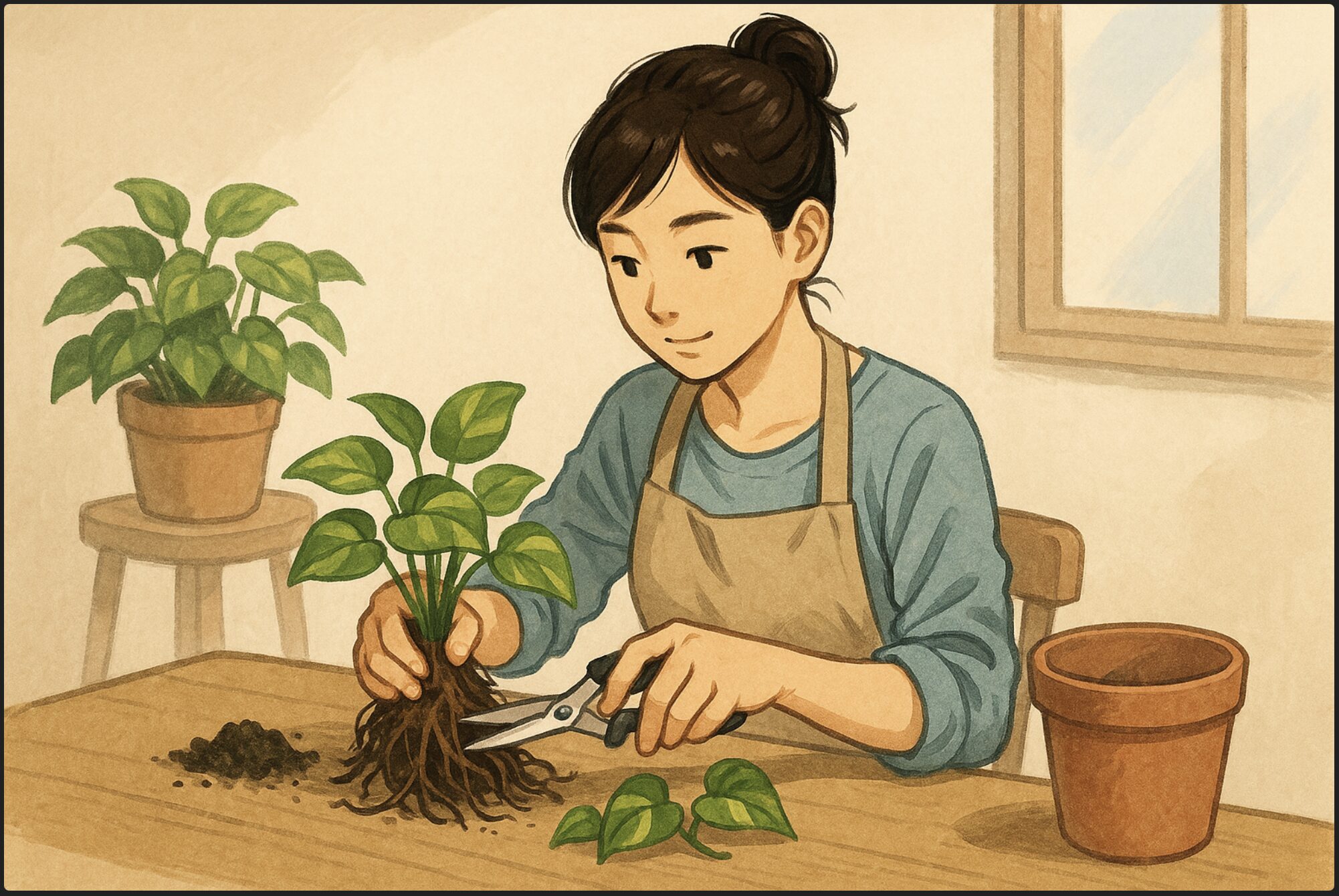 ポトスの植え替えで根を切る方法は？失敗しない時期とコツの解説