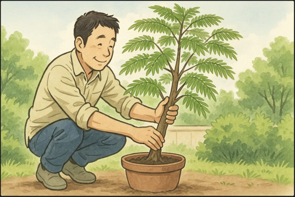 屋外で元気に幹を太くする方法