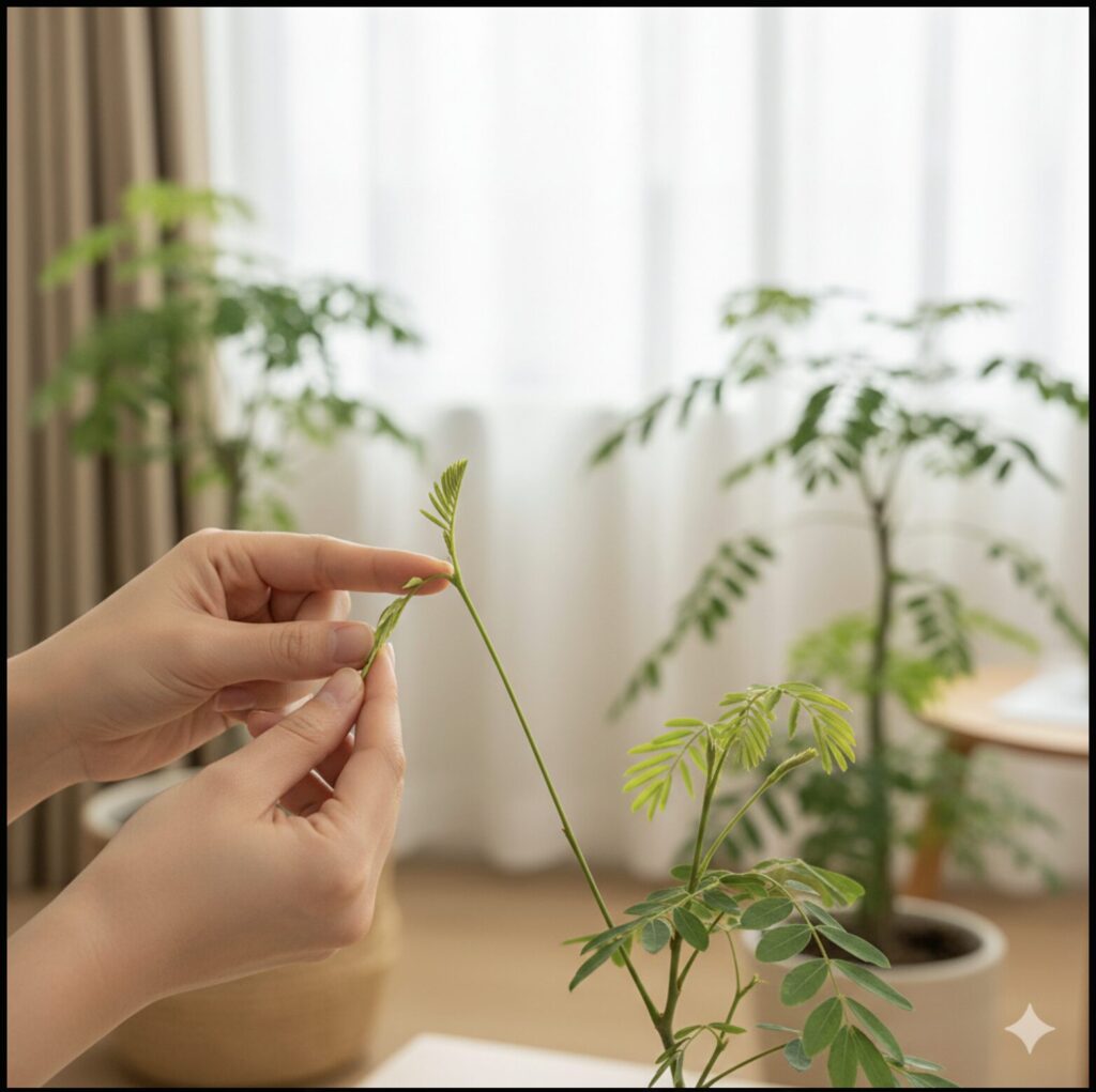 枝分かれしない時の剪定テクニックについて慎重に行なっている描写