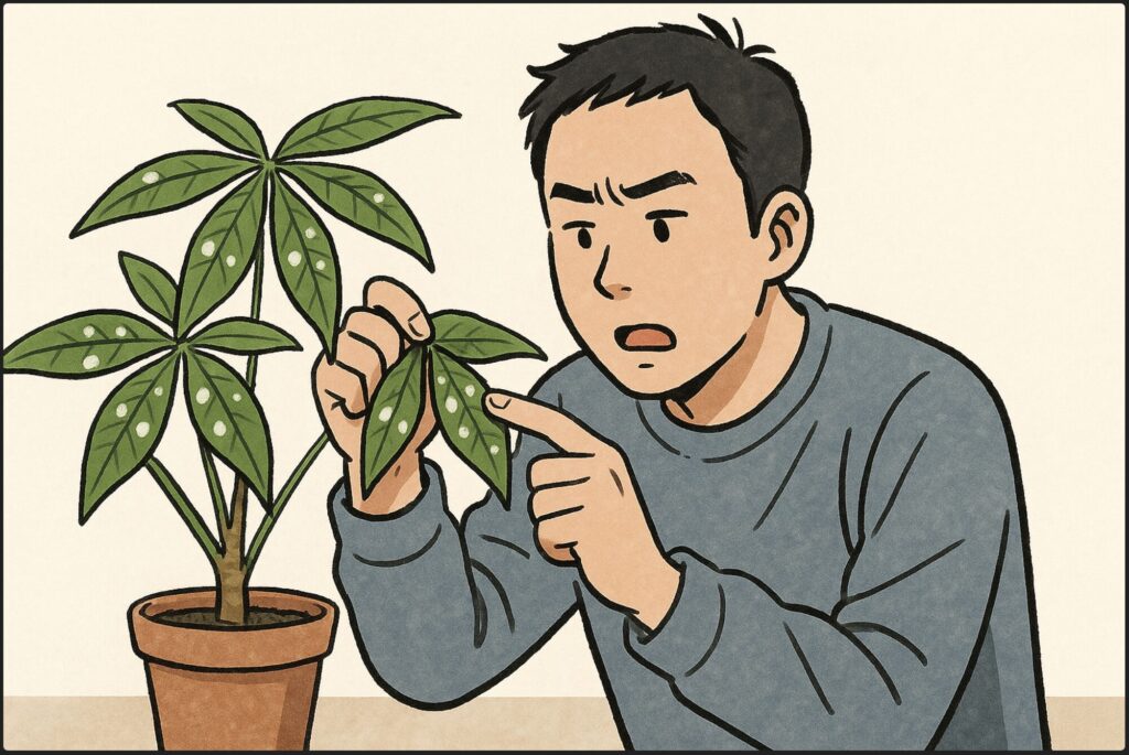 葉っぱに白い斑点がつく原因
