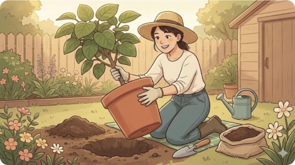 ウンベラータは地植えより鉢ごと埋めるのが正解