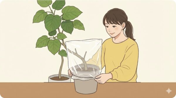 湿度を保つためにビニール袋で密閉する