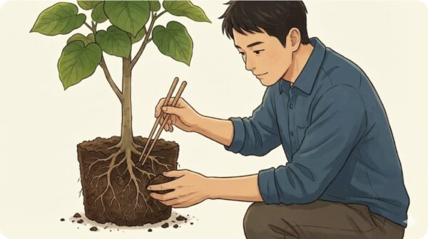 根鉢を崩して古い用土を完全に取り除く