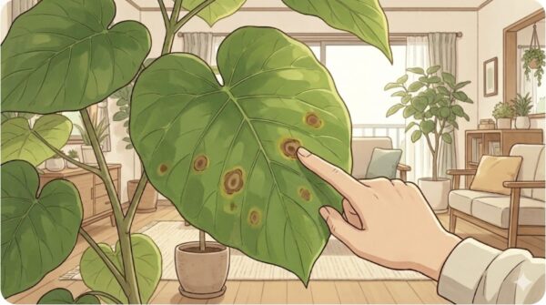 茶色い斑点は炭疽病などのカビ