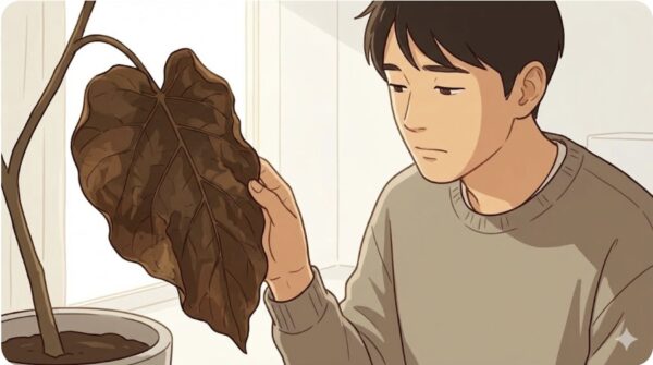 茶色に変色した葉は戻らない