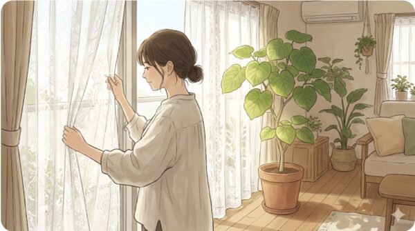 レースカーテン越しの光で管理