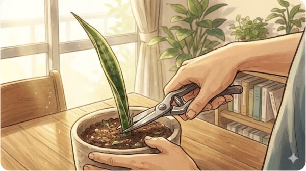 伸びすぎた葉は剪定して整理する