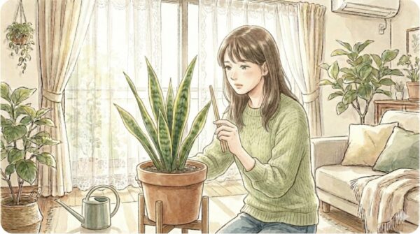 割り箸を使って土の乾きを確認