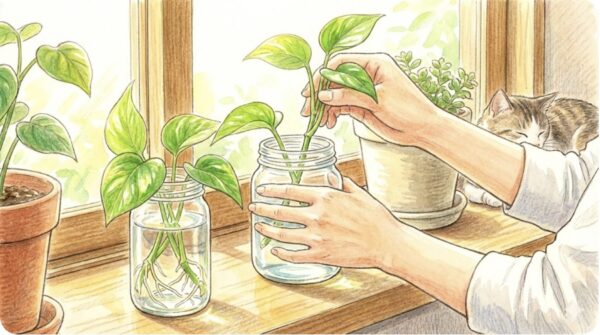 茎を水挿しにして発根させる再生