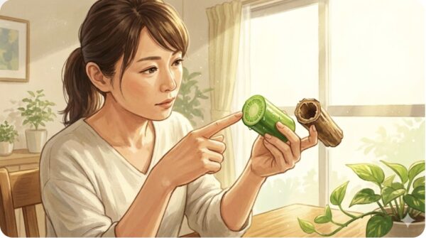 完全に枯れた状態と再生可能な茎の違い