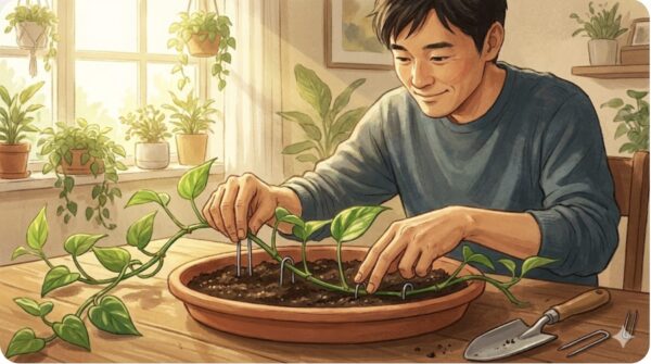 長い蔓を利用した茎伏せのやり方解説