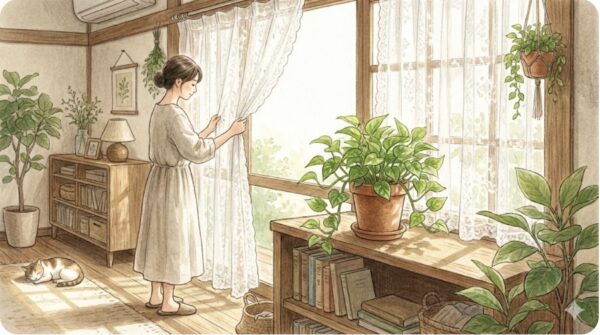 室内ならレースのカーテン越しに置く