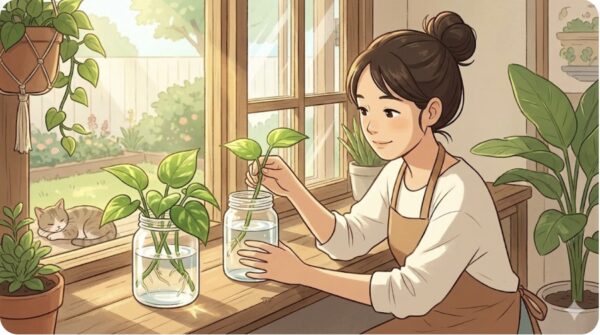 切った茎を水差しで増やす方法