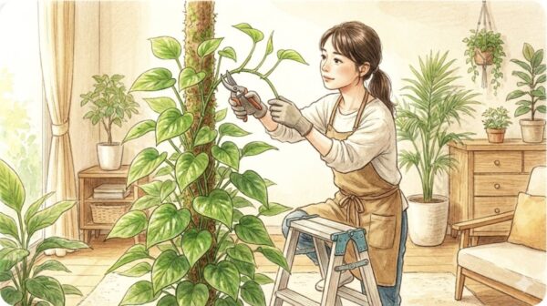 葉が割れない時の支柱を使った仕立て直し