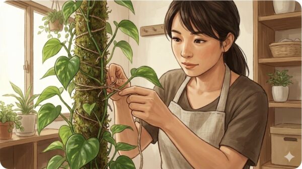 ヘゴ支柱に気根を登らせるやり方