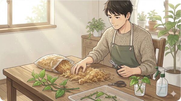 ポトスを水苔で増やす基本手順